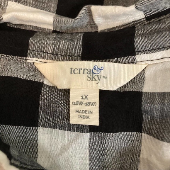 Terra & Sky Shirt Womens Sz 1X Black White Buffalo Check Button Up Collar - Picture 4 of 8